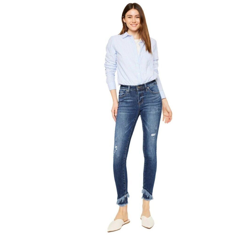 KANCAN‎ - MID-RISE FRINGE ANKLE SKINNY JEANS  Size 26